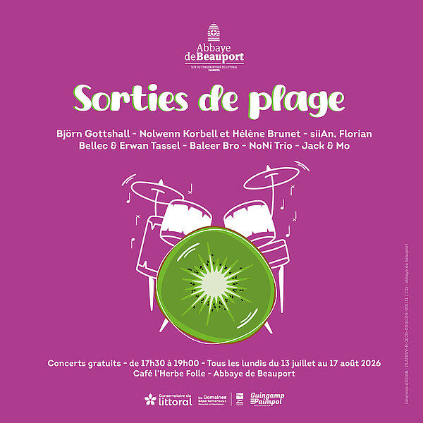Affiche 2026 des Sorties de plage, à l'abbaye de Beauport, à Paimpol